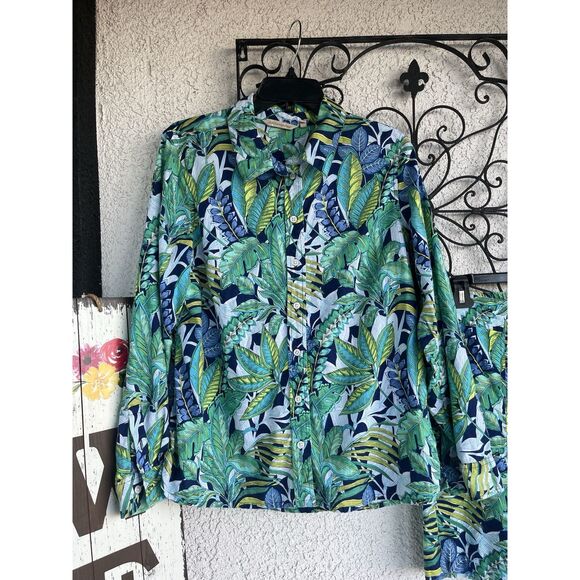 Soft Surroundings Linen Blend Collard Shirt & Shorts Set -Top L -Bottom M- Multi - Picture 2 of 8